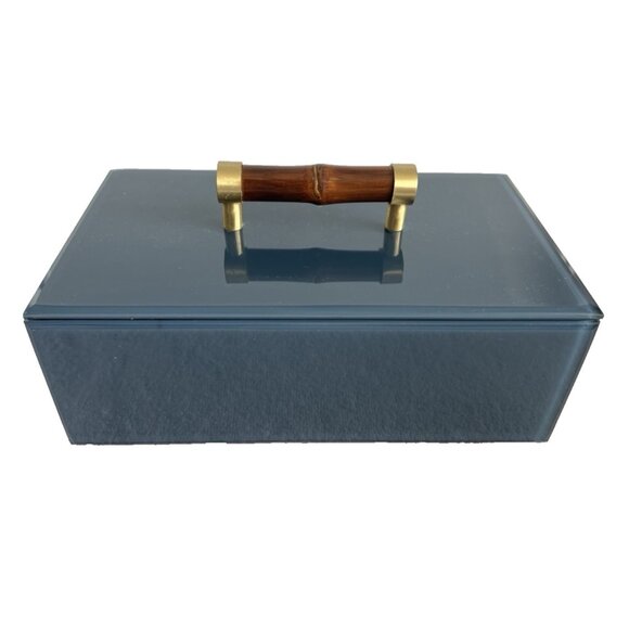 Lucite Lidded Box Blue Bamboo Wood Handle 9”L X 5”W X 4.5”H High Gloss BEAUTIFUL - Picture 1 of 14